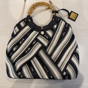 Dolce Vita Black and Cream Striped Shoulder Bag